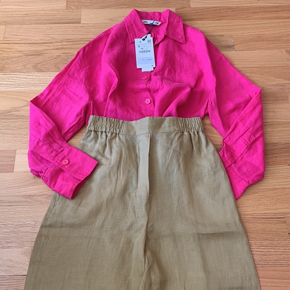 ❌SOLD❌ ZARA 100% Linen pants Tapered High waist Elastic - Picture 11 of 16